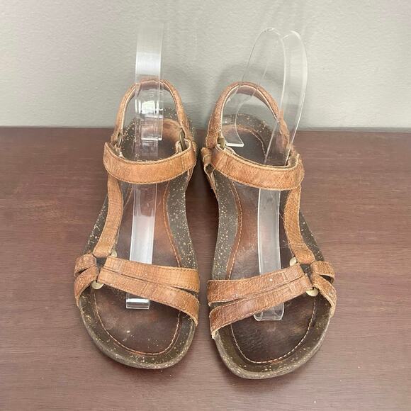 Teva 4254 Brown Tan Leather Traps Casual Women's Sandals Sz 6 - Picture 1 of 8